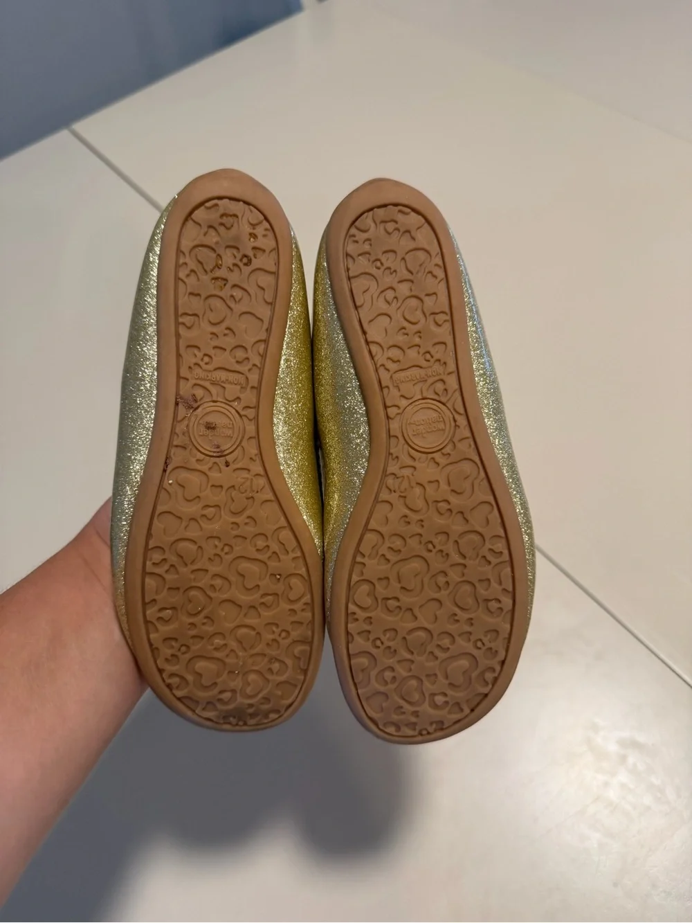 Kids Girls Sparkly Gold Glitter Dress Shoes Flats Size 12 Wonder Nation